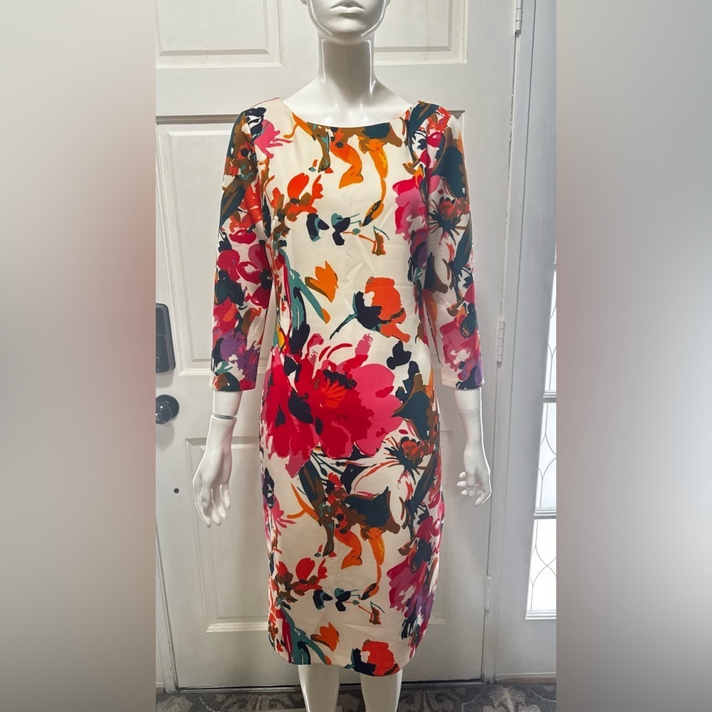 Beige by eci Multicolor Floral Long Sleeve Midi Dress Size 8